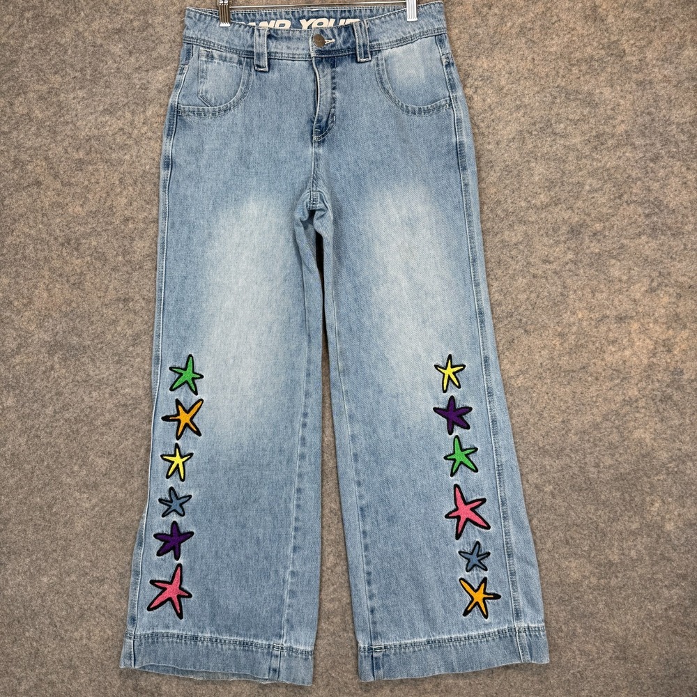A.LAB Ether Stars Blue Ultra Loose Wide Leg Jeans Womens 4 30x30 Embroidered Y2K